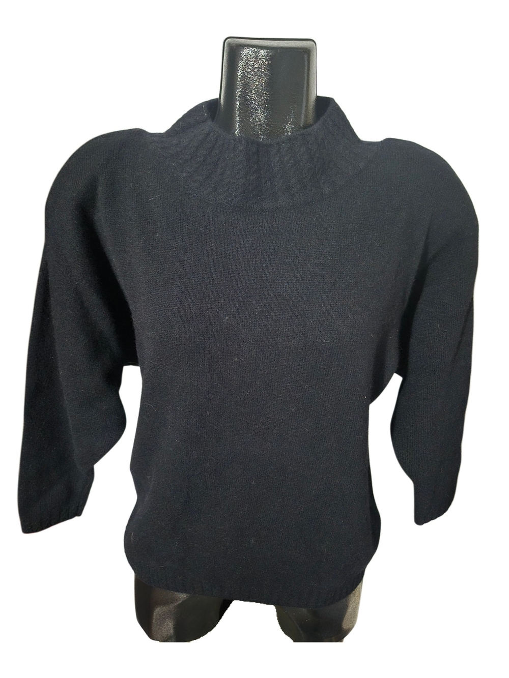 Vintage Touch Stone Lambswool Angora Blend Black Mock Neck Boxy Fit Sweater L